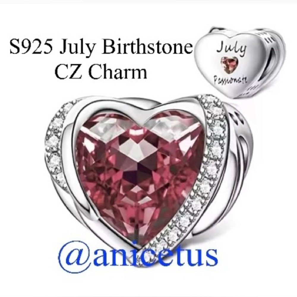 (Sold)NWOT S925 Sterling Silver July Birthstone CZ Charm